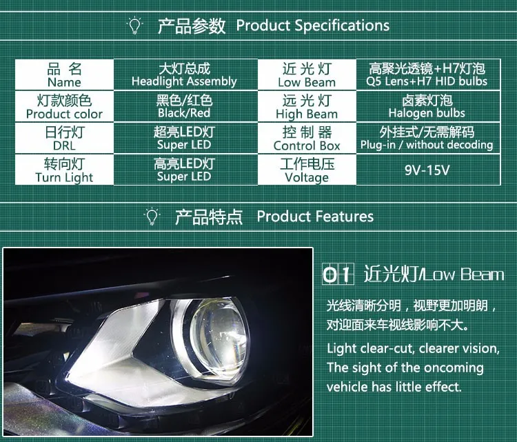 KOWELL автомобильный Стайлинг для VW Tiguan фары 2009 2010-2012 Tiguan светодиодный фары DRL Биксеноновые линзы Высокий Низкий Луч парковочная противотуманная фара