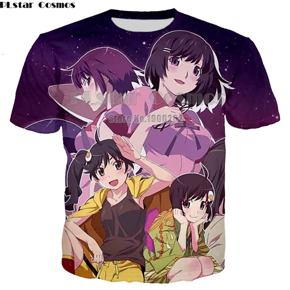 Ух Девушка Аниме bakemonogatari Новый Стиль 3d Футболка с принтом круглым вырезом