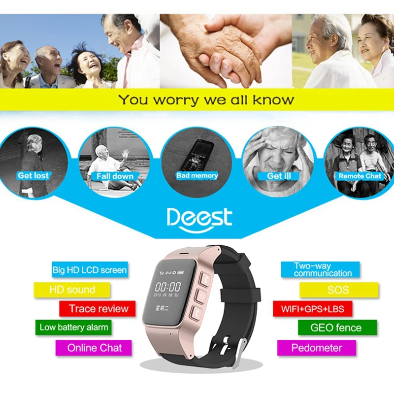 SMARCENT D99 Elderly Kids GPS Tracker Android Smart Watch for Map SOS Wristwatch GSM Wifi Safety Anti-Lost Locator Watch PK D100