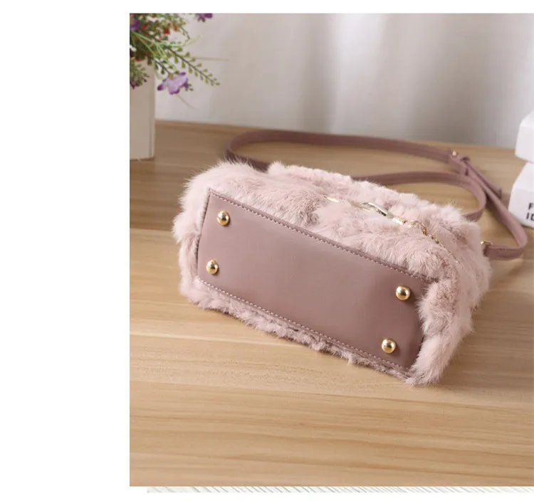 Blascher Real Rabbit Hair Women Bag 2018 Winter New Wave Simple Solid color Wild Portable Pink Hair Messenger Bag For Girls SQ95 (20)