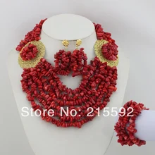 Новые модные красные африканские коралловые бусины комплект ювелирных изделий ручной работы Африканский наряд из бисера комплект ювелирных изделий CJ085