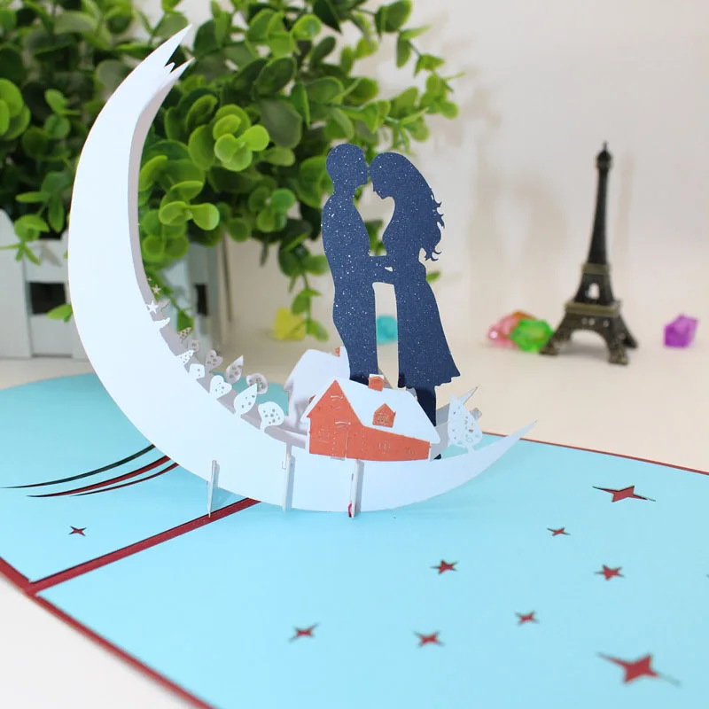  3D Laser Cut Handmade Moonlight Sweet Lover Paper Invitation Greeting Cards PostCard Valentine's Da - 32840472393