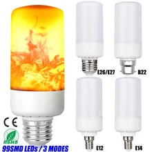 LED Flame Lamp 99Leds 3 Modes E26/E27 B22 E12 E14 LED Flickering Emulation LED Bulb Halloween Decorative Light Bulb D40