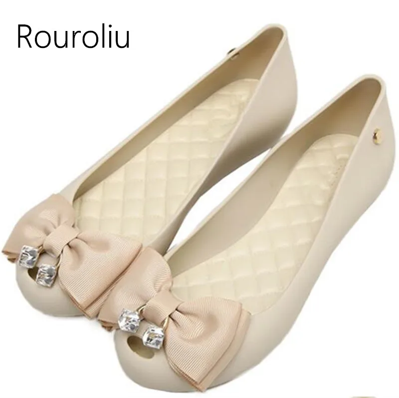 Rouroliu Women New Sweet Peep Toe Jelly Rain Shoes Crystal Bowknot Waterproof Water Shoes Wellies Shallow Woman RT389 Rouroliu Women New Sweet Peep Toe Jelly Rain Shoes Crystal Bowknot Waterproof Water Shoes Wellies Shallow Woman RT389