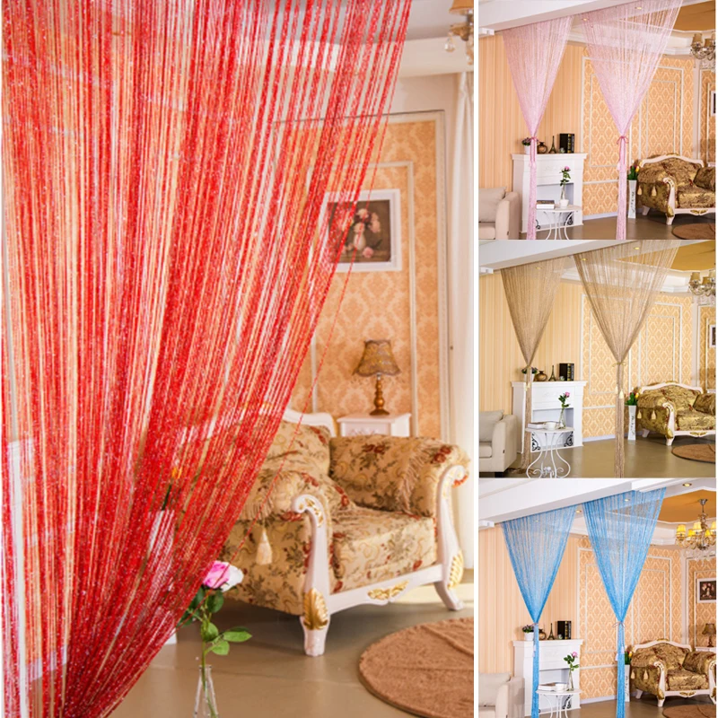 

Nordic Door Curtain Window Curtain Silver Silk Polyester Door Wedding Room DIY Decor Bedroom Party Home Tassel Beautiful