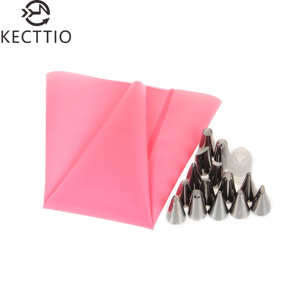 16 PCS/Set Pink Silicone Kitchen Accessories Icing Piping Cream Pastry