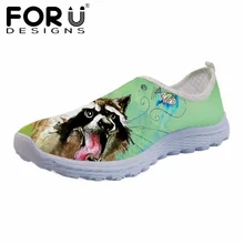 FORUDESIGNS/с рисунком котa из мультфильма, Для женщин Повседневное обувь на плоской подошве кроссовки женские пляжные летние туфли без шнуровки; дышащие женские туфли