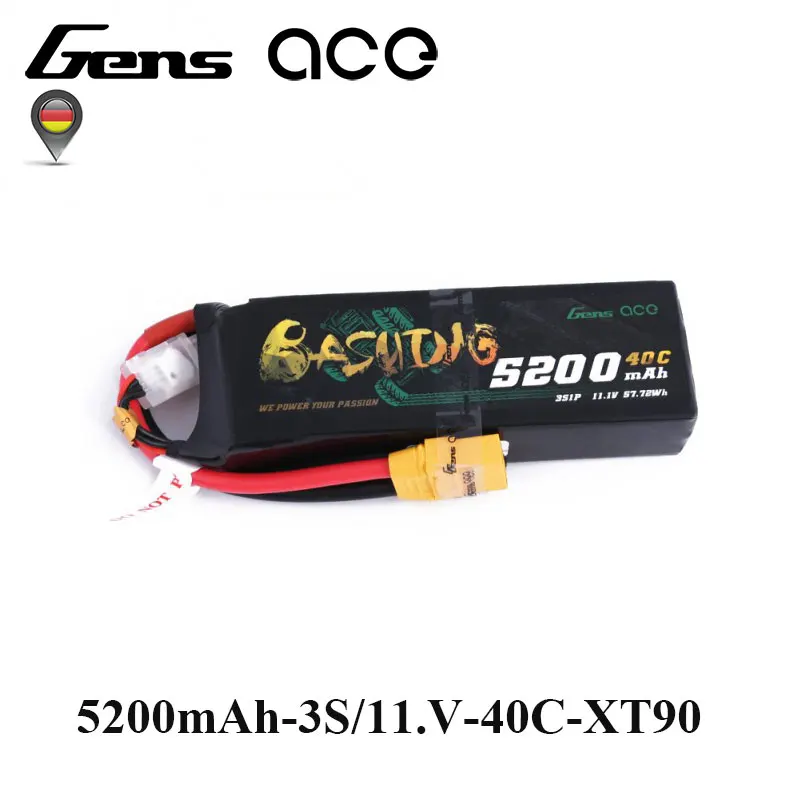 

Gens ace Lipo Battery 11.1V 5200mAh Lipo 3S Battery Pack 40C-80C XT90 Plug Reliable Power for ARRMA 1:8 Cars