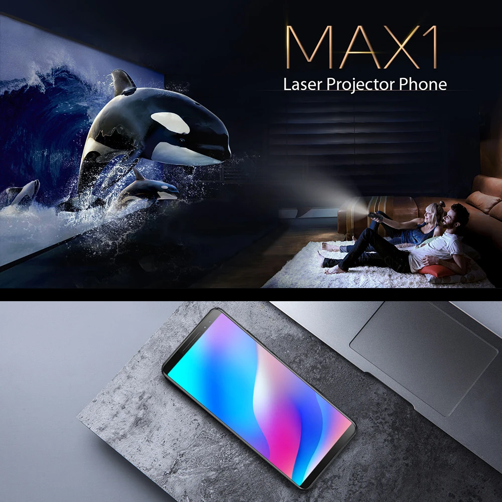 Best Blackview MAX 1 Projector Mobile Phone AMOLED 4680mAh Android 8.1 Mini Projector Portable Home Theater 6GB+64GB Smartphone MAX1 2