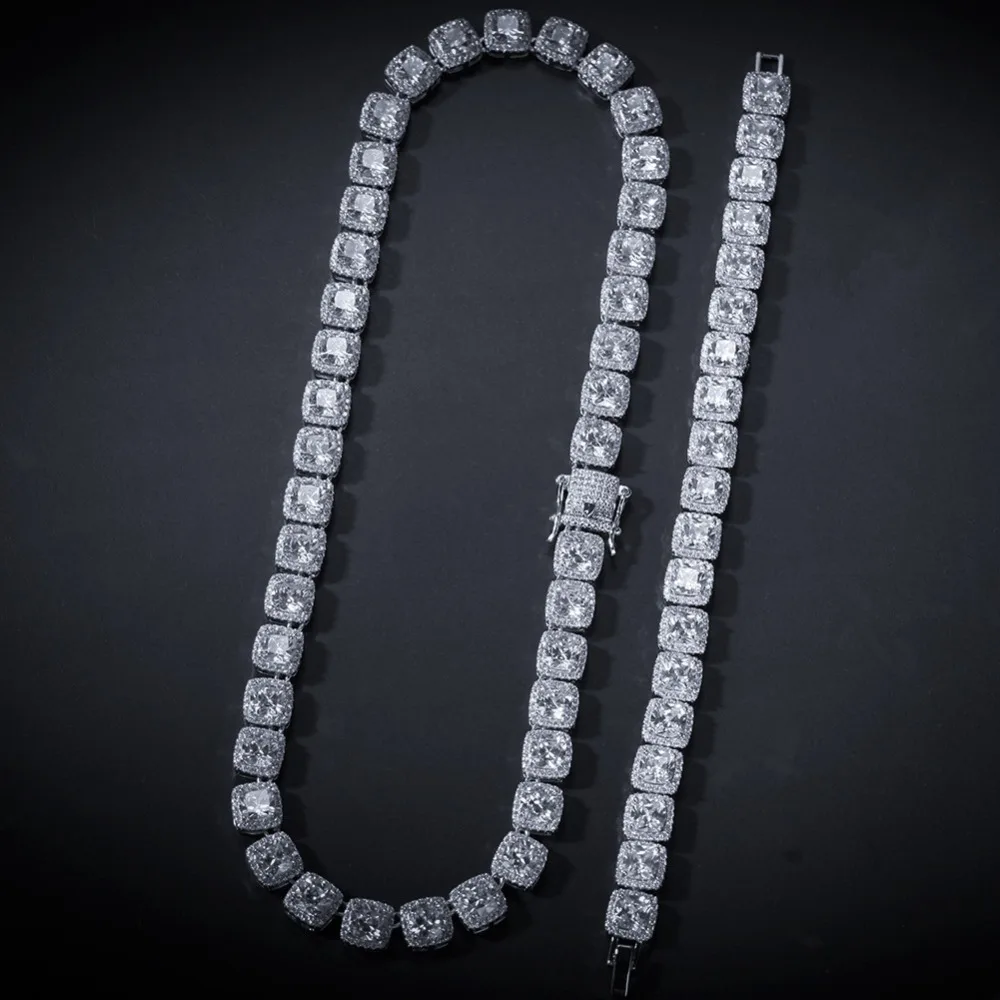Мужская хип-хоп квадратная циркониевая теннисная цепочка ожерелье браслет набор Высокое качество хип-хоп Льдом Из bling Chains Подарочные ожерелья украшения