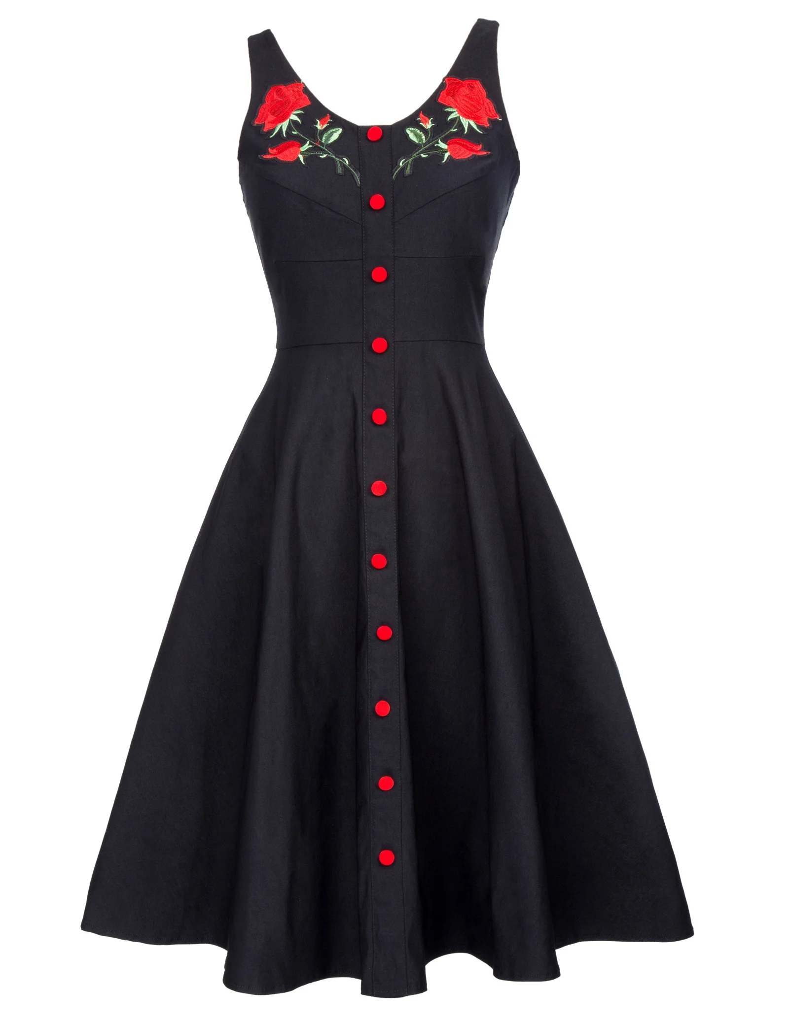 Винтажные летние платья, платье с вышивкой розы, Ретро стиль, вечерние платья, туника, элегантное женское платье без рукавов, 1950s 60 s, платье в стиле рокабилли - Цвет: Black