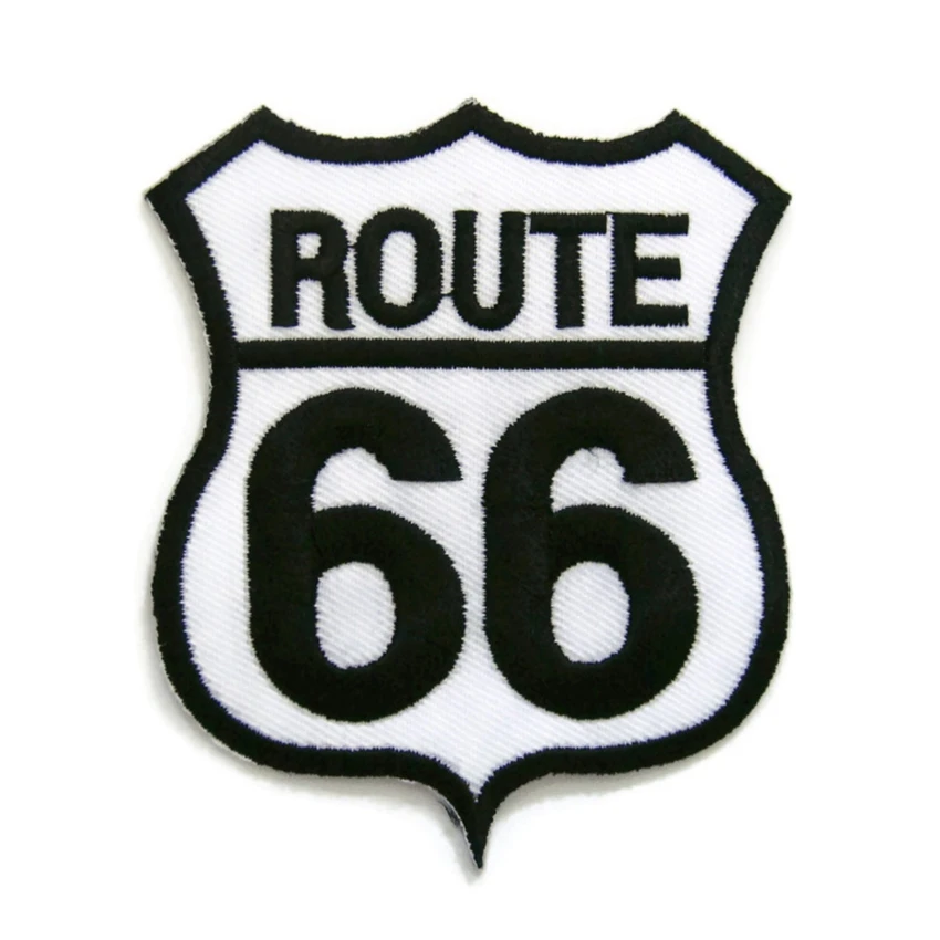Embroidered Route 69 Black on White Sew or Iron on Patch Biker Patch