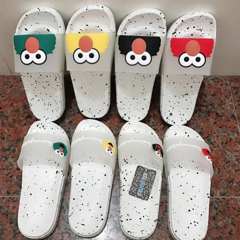 Модная обувь Женские шлепанцы с рисунком из мультфильма Улица Сезам