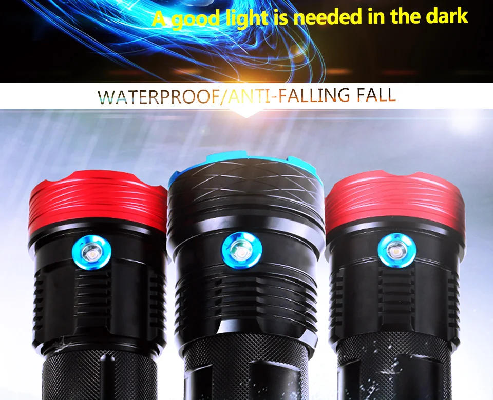 Powerful LED Flashlight 9 10 12 T6 LEDs Torch Portable LED Linterna 4pcs 18650 Battery Powered for Outdoor Lighting Hiking Camping (8)