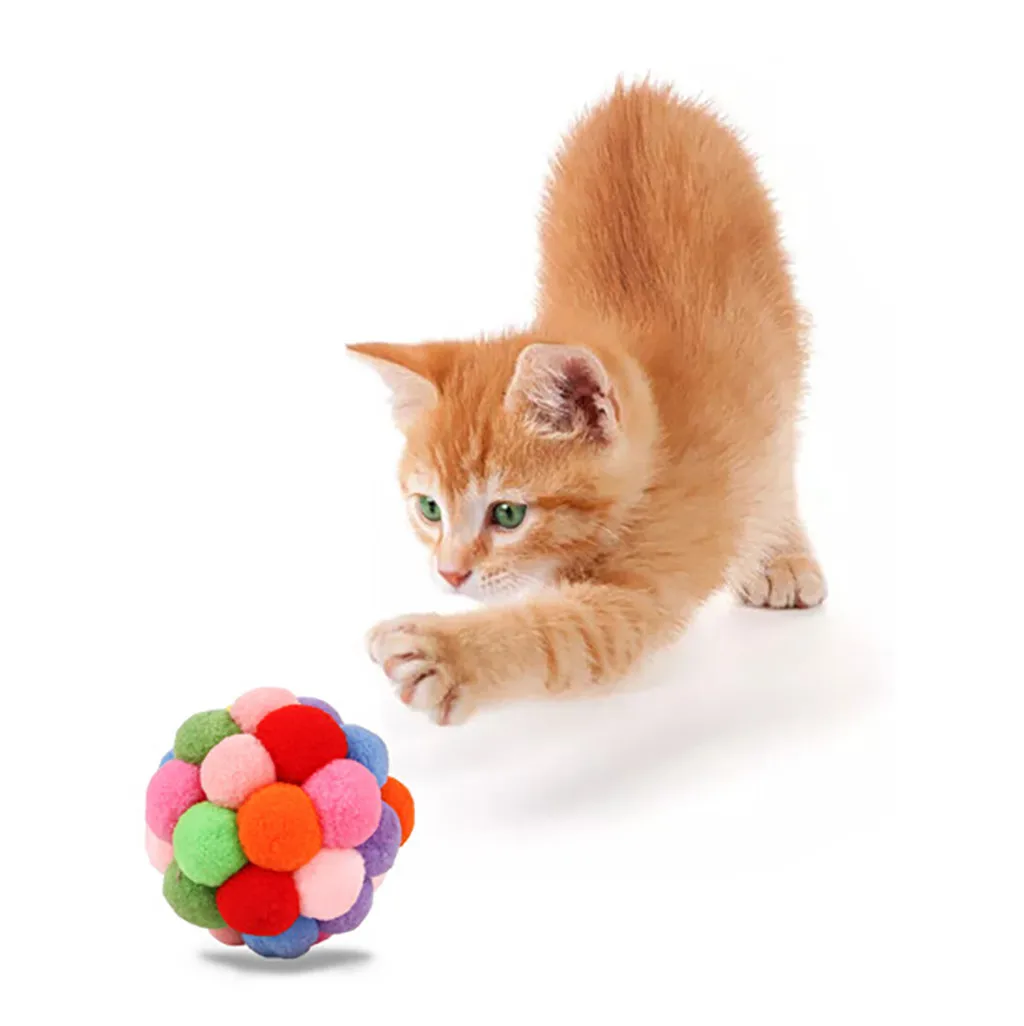 Buy Pet Cat Toy Colorful Handmade Balls Bouncy Ball Built In Catnip Interactive
