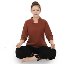 Натуральная льняная ткань женский йога набор Китайский дзен костюм Женская дышащая спортивная одежда женский набор из двух предметов