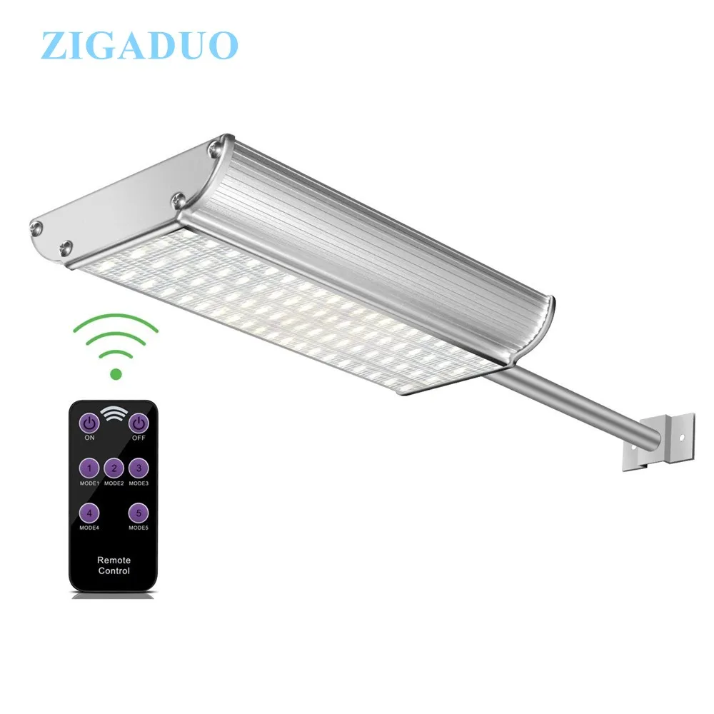 

Aliumium Solar Wall Lights 70 LEDs Wide Range 1500 LM Illumination Radar Sensor Solar Rechargeable,Extended-Pole Installation