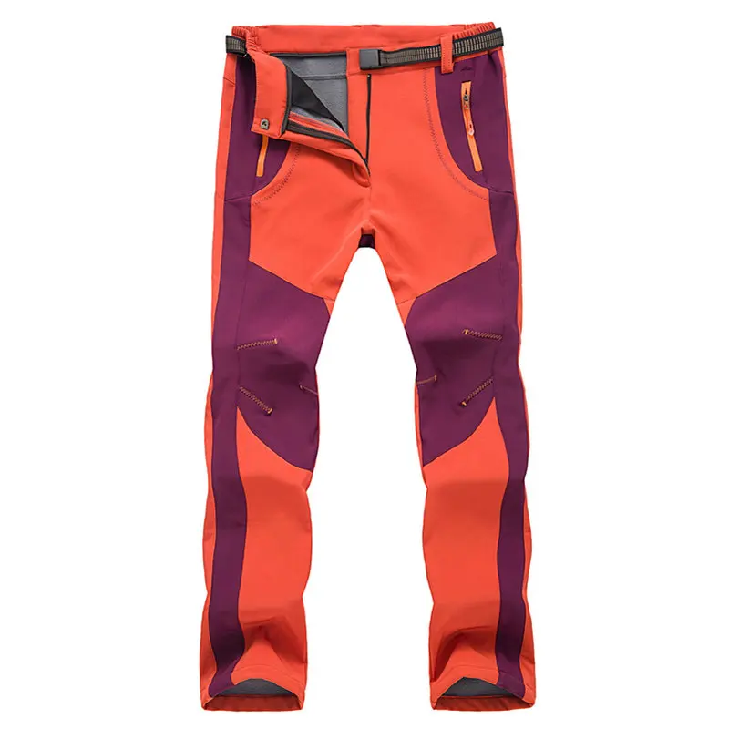 Новинка, мужские плотные теплые флисовые штаны для рыбалки, кемпинга, походов, катания на лыжах, водонепроницаемые ветрозащитные женские штаны - Цвет: women orange