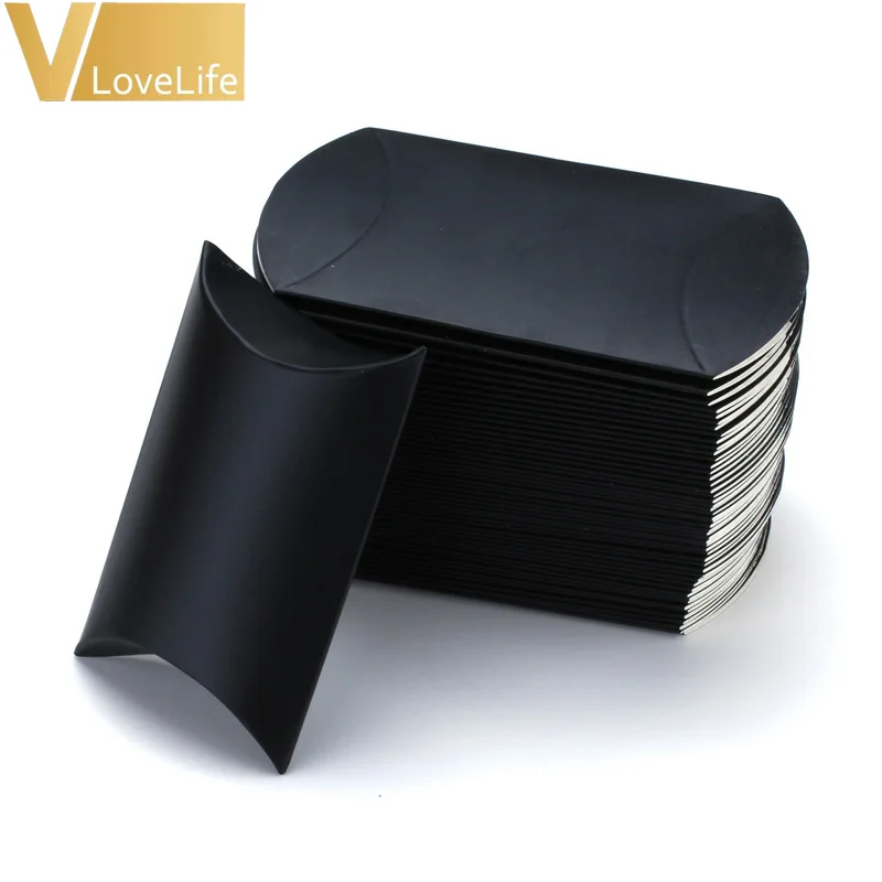 

100pcs/lot Gift Box Packaging Box Cute Pillow Shape Candy Box Bag Wedding Party Favor Kraft Paper Candy Boxes Christmas Supplies