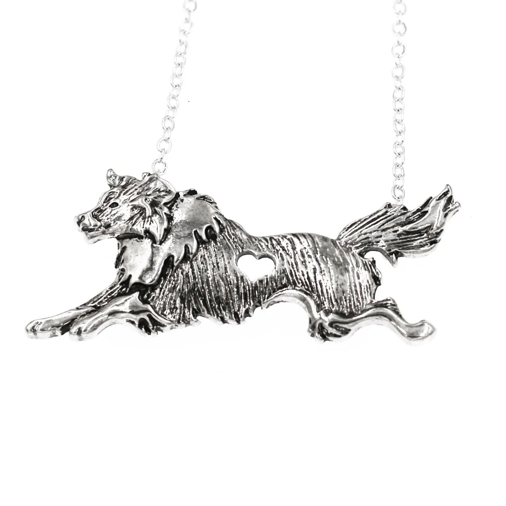 

New Arrival Leaping Border Collie Neckalce Pendants Dog Lover Charms Memorial Gift Jewelry Women Choker Silver
