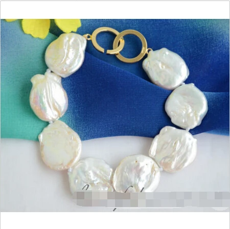 

z6566 8inch 22mm WHITE BAROQUE COIN KESHI REBORN PEARL BRACELET@^Noble style Natural Fine jewe SHIPPING new >>-hot