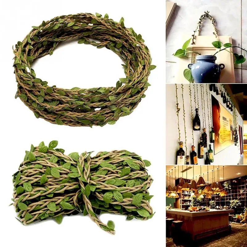 

1Roll Fake Garland Green Leaf Wire Artificial Flower Jute Rope Ivy Rattan For Wedding Car Decoration Home Garden DIY Decor