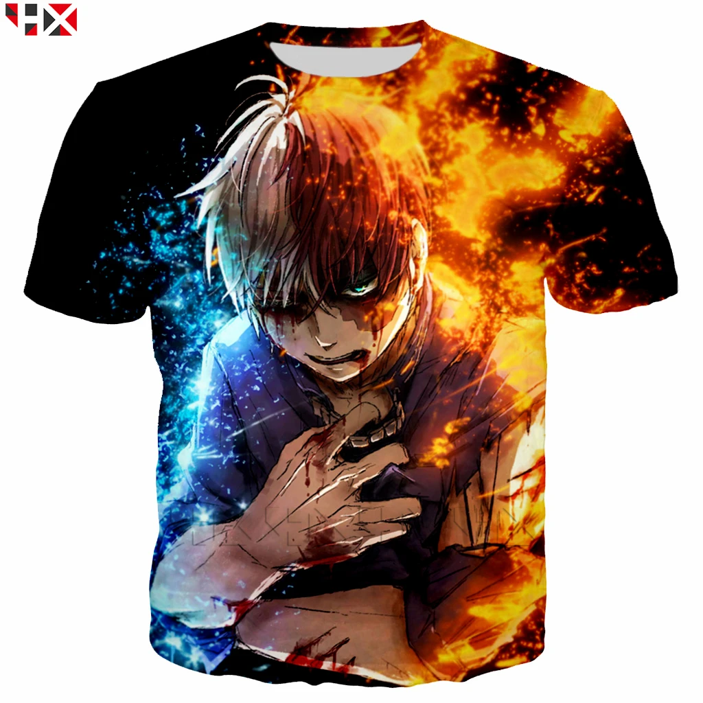 Новая мужская футболка высокого качества с 3D принтом аниме «Мой герой», летняя повседневная футболка Todoroki Shoto для мужчин и женщин, топ Z257