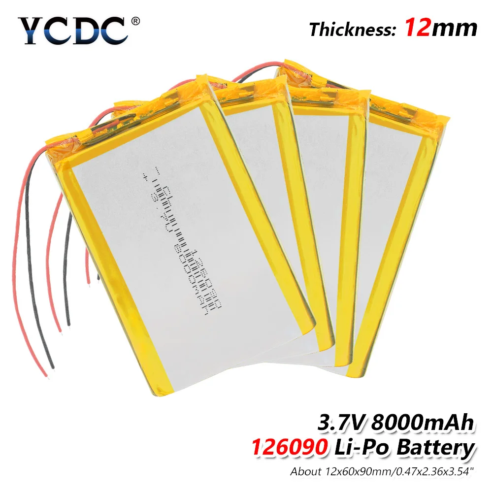 

Rechargeable Bateria 3.7V 8000mAh Li-polymer Battery Replacement 126090 Lithium Batteries For DVD Tablet MID GPS Electric Toys