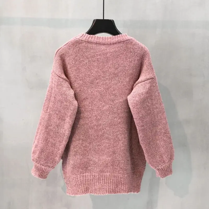 MUMUZI зима вязаный свитер с цветочной вышивкой элегантный женский свободный винтажный пуловер Sueter Mujer джемпер Pull Femme Топы