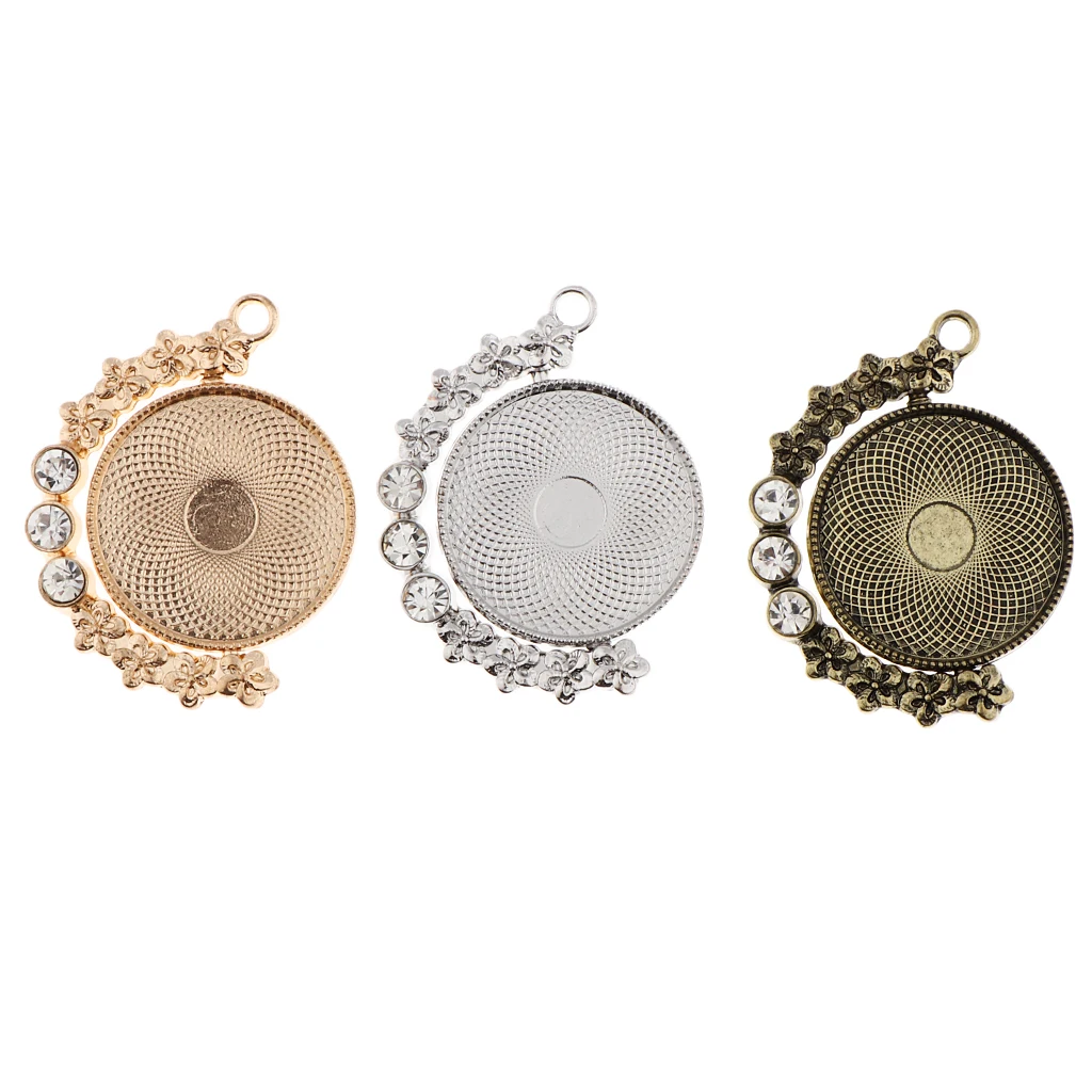 3pcs diamante alloy rotatable cabochon Base Charms pendants tray 25mm