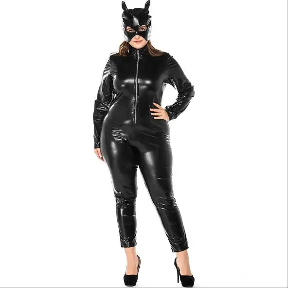 M-XXXL размера плюс женский сексуальный костюм кошки костюм черного кота женский костюм с молнией спереди до промежности женский костюм для Хэллоуина
