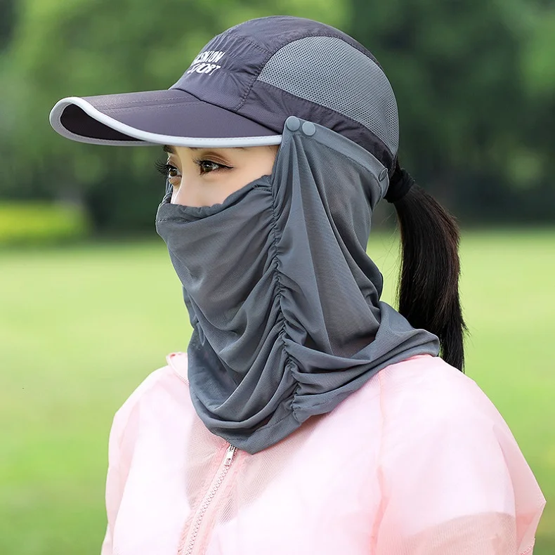 Женская многофункциональная Солнцезащитная складная шляпа маска с вуалью дышащая Солнцезащитная шляпа для отдыха на природе Повседневная Кепка для гольфа и бейсбола - Цвет: Dark Grey