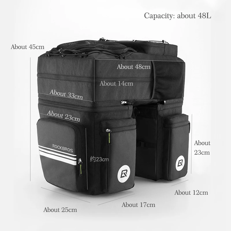 Sale ROCKBROS 3 in 1 Waterproof Bicycle Bags Pannier 48L MTB Mountain Bike Rack Bag Bicycle Rear Seat Trunk Bag With Rain Cover 2 Sale ROCKBROS 3 in 1 Waterproof Bicycle Bags Pannier 48L MTB Mountain Bike Rack Bag Bicycle Rear Seat Trunk Bag With Rain Cover 2