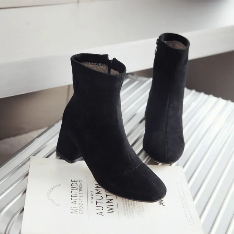 

Big Size 9 10-15 boots women shoes ankle boots for women ladies boots shoes woman winter Side zipper square head thick heel