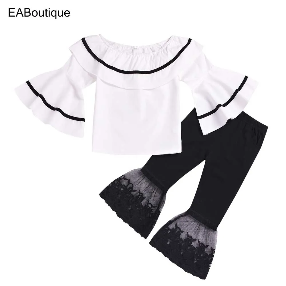 

EABoutique Cotton kids clothes girls Long flare sleeve tops+pants cute striped baby girl clothing set for 3-6 year S0302