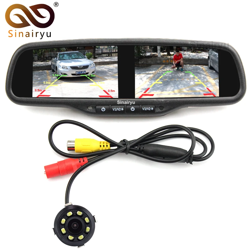 

4.3" Dual 800*480 Screen Car Rear View Mirror Monitor Video Player With 8 LED lights Car Reverse Rearview Backup Parking Camera
