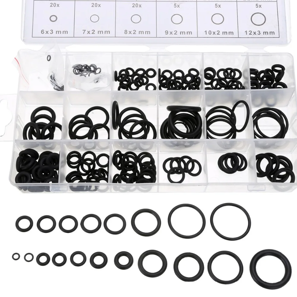 

225 pcs Rubber O Ring O-Ring Washer Seals Watertightness Assortment Different Size With Plactic Box Kit Set