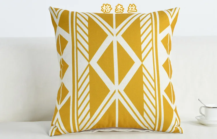 Nordic Style Yellow Geometric Printed Cushion Cover Cotton Linen Throw Pillowcase Waist Home Decor Sofa Chair Car Pillow Covers