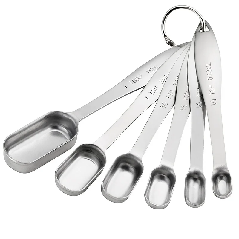 Stainless Steel Measuring Spoon Set 6pcs/set Measuring Spoons for Thin Mouth Spice Jars Baking Spoon KC0324-2