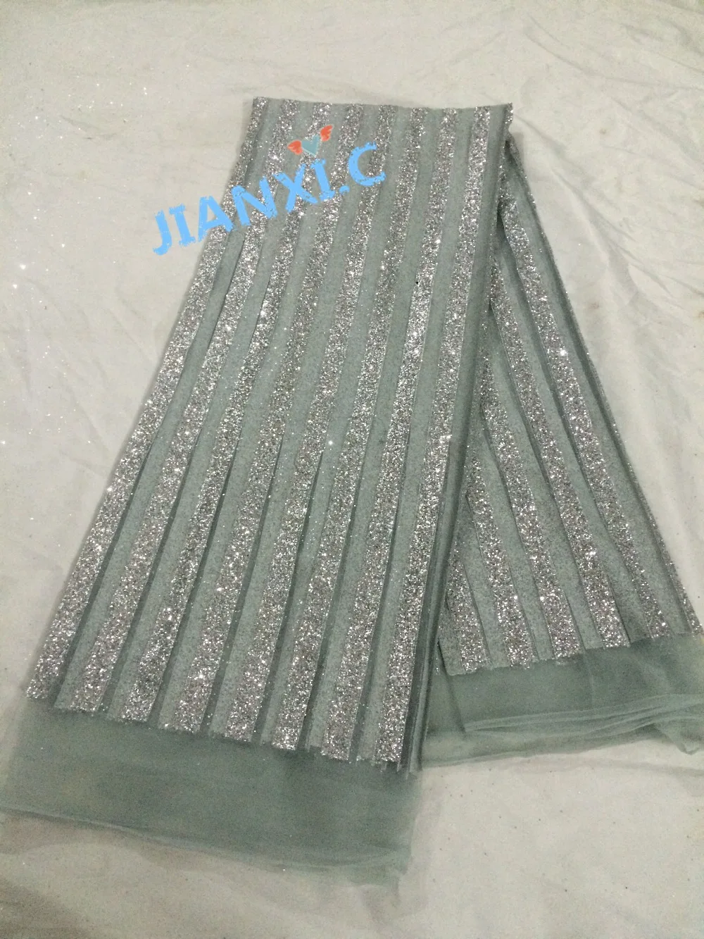 Hot Selling Silver Tulle Net Lace Fabric Shinny Diudiu72722 Glitter