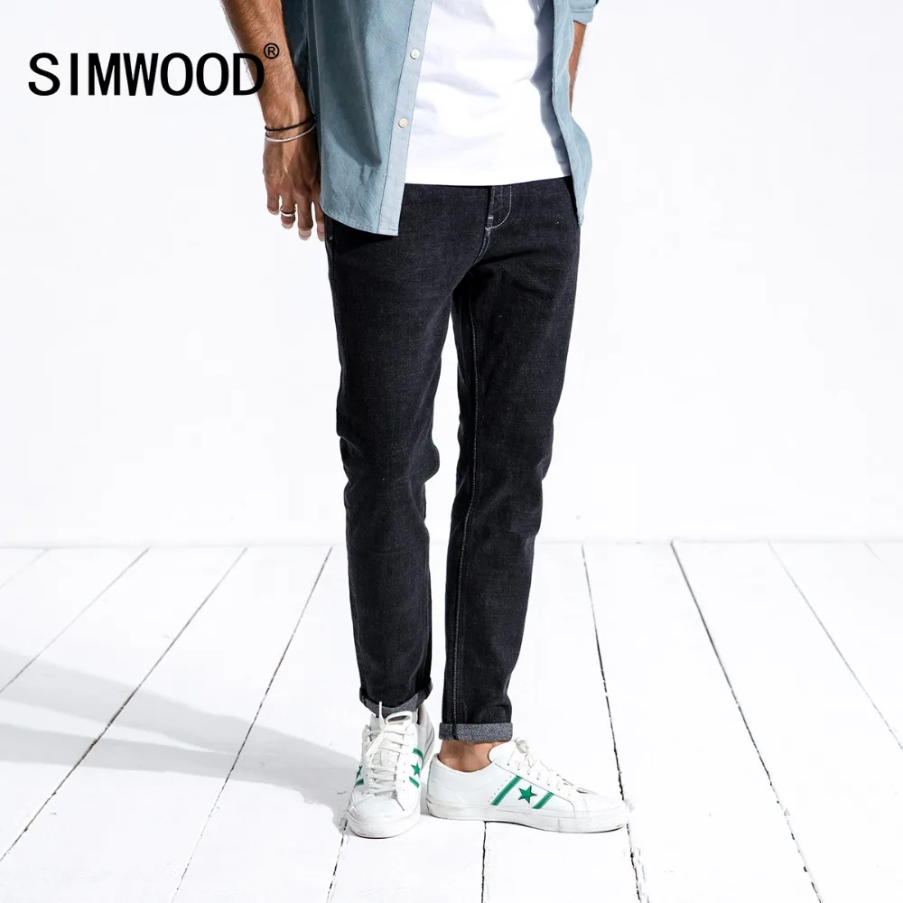 

SIMWOOD 2019 Winter Jeans Men Casual Slim Fit Biker Jeans For Man Cotton Heavyweight Denim Trousers High Quality 180363