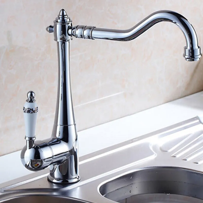 Kitchen Faucets Brass Hot and Cold Sink Mixer Tap Ceramic Handle Rotating Water Crane Mixer Faucet Golden/Chrome Kitchen Faucet Kitchen Faucets Brass Hot and Cold Sink Mixer Tap Ceramic Handle Rotating Water Crane Mixer Faucet Golden/Chrome Kitchen Faucet