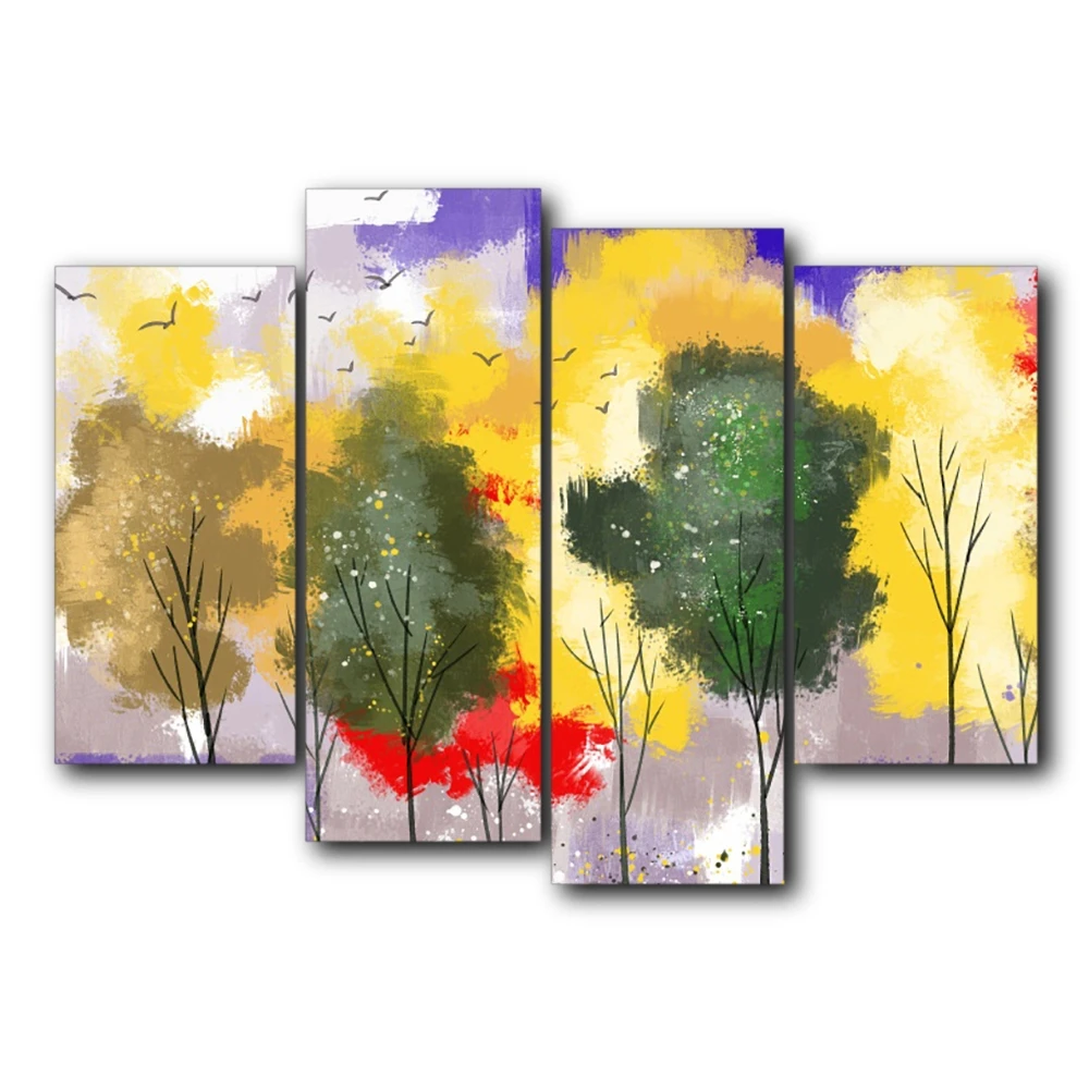

Vintage 4 Panel Watercolor Spring Outside Posters and Prints Abstract HD Canvas Wall Art Home Living Room Decoration No Frame