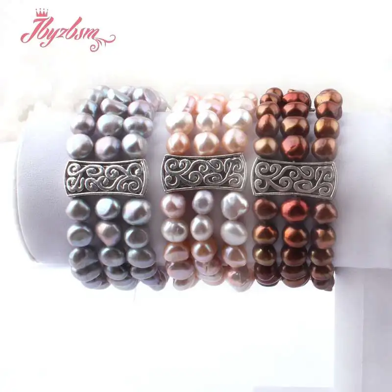 

6x8mm Irregular Natural Freshwater Pearl Beads Fashion Jewerly Bracelet Adjustbale Size 7.5" For Women Chritmats New Year Gift