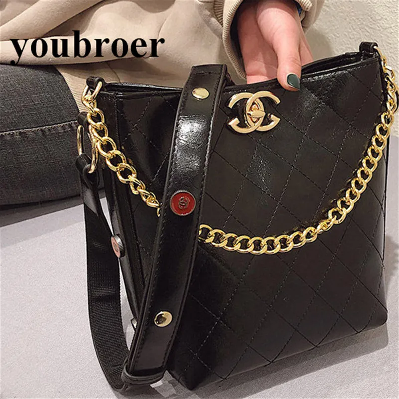 

Youbroer New Crossbody Bag Female Student Lingge Embroider Line Lady Bucket Bag Diamond Lattice