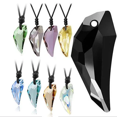 

2016 Hot New Fashion Unisex Women Men Jewelry Spike Wolf's Tooth Wolf's Fang Austria Crystal Wax Rope Pendant Satement Necklace