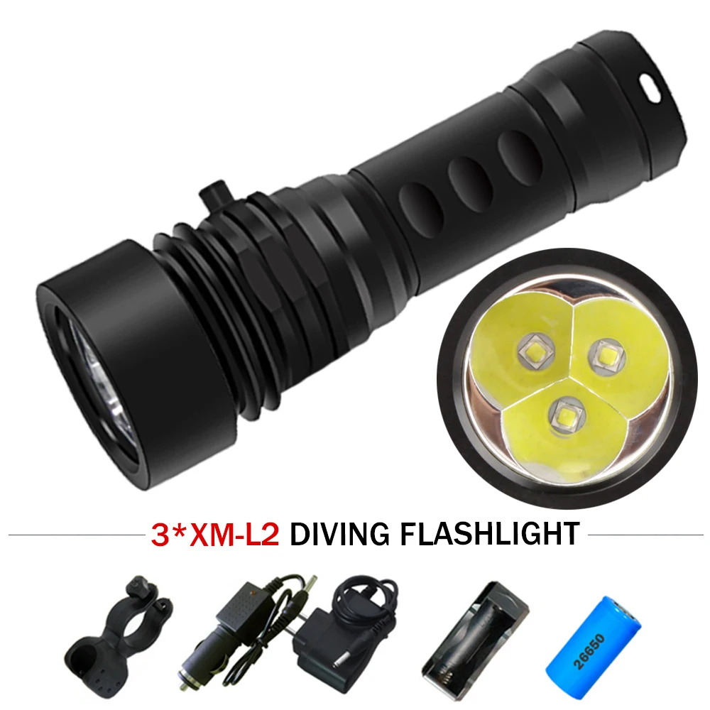 

underwater photo fill light xm l2 professional diving equipment 100M scuba flashlights 26650 waterproof led torch lampe torche