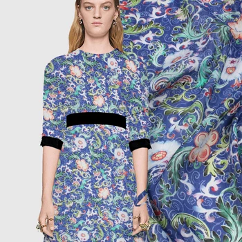 

Super Beautiful Blue Printing Classical Flavor Silk and Hemp Fabric 140 Wide Silk and Hemp