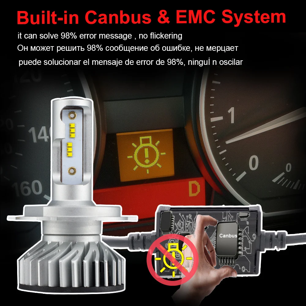 YHKOMS Mini Canbus H4 H7 H1 H3 H11 LED H8 H9 9005 9006 880 881 светодиодные лампы 4300K 5000K 6500K 8000K Авто