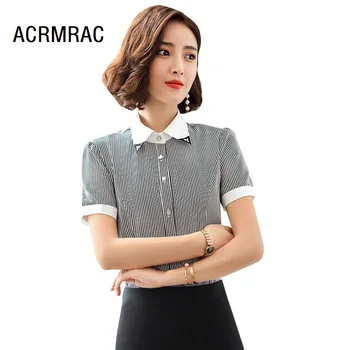 

Women shirt Slim summer Short sleeve stripe OL Blouses & Shirts Women 1908